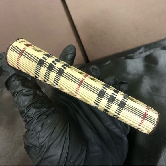 BURBERRY Nova Check Compact Dark Brown Leather and Canvas Kisslock Wallet - Picture 5 of 17